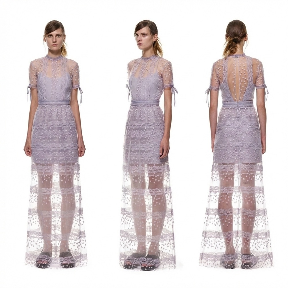 Self-Portrait Lilac Lace Backless Dress